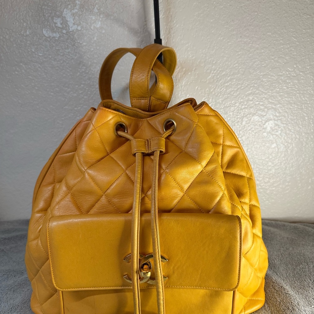 CHANEL  Lambskin Mustard Quilted Leather Backpack